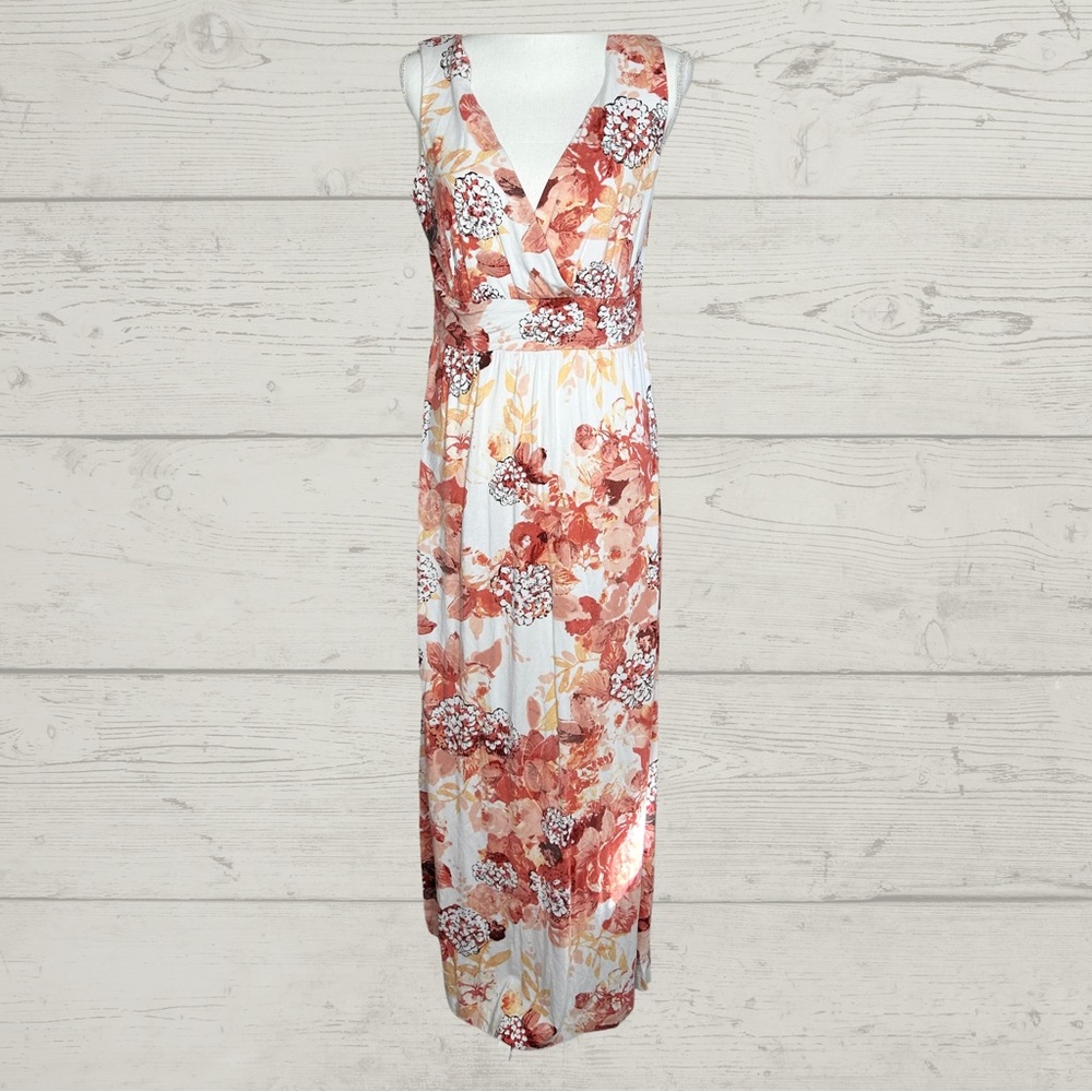 Soma • Orange Floral Maxi Dress Large Flowy Knit